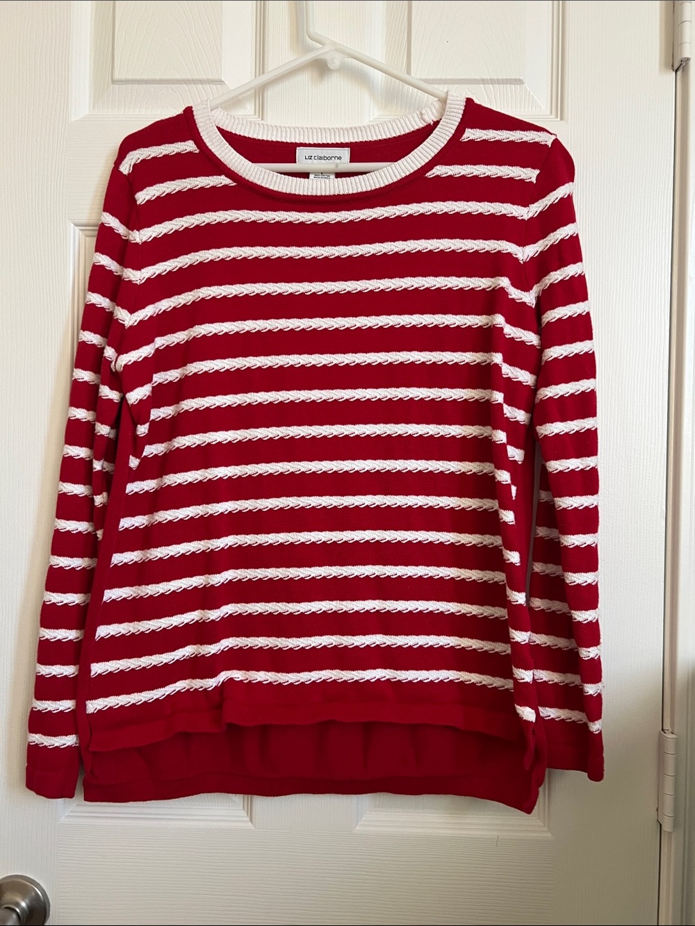 Liz Claiborne Red and White Striped Crewneck Sweater